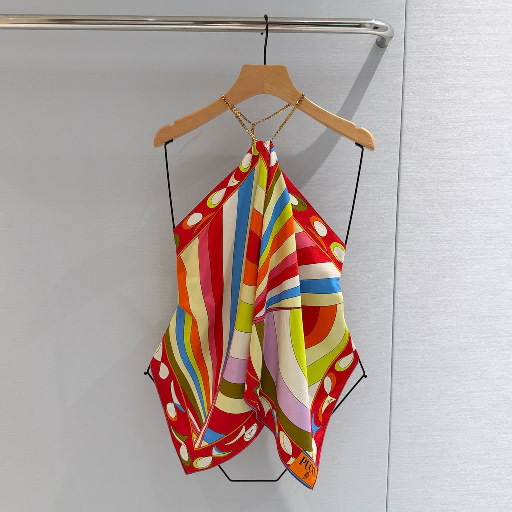 26S HALTER SCARF TOP IN MULTICOLOR PRINTED SILK