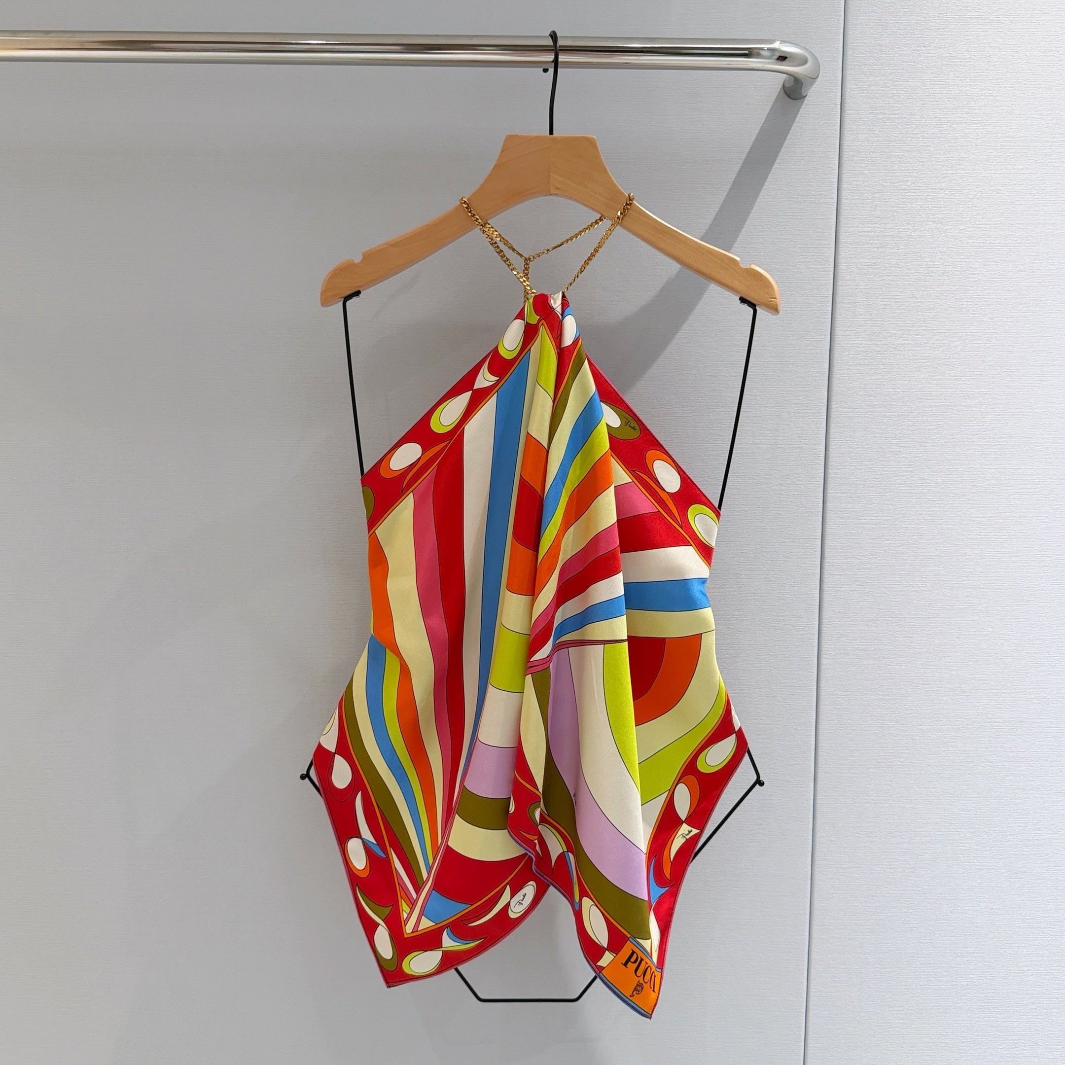 26S HALTER SCARF TOP IN MULTICOLOR PRINTED SILK