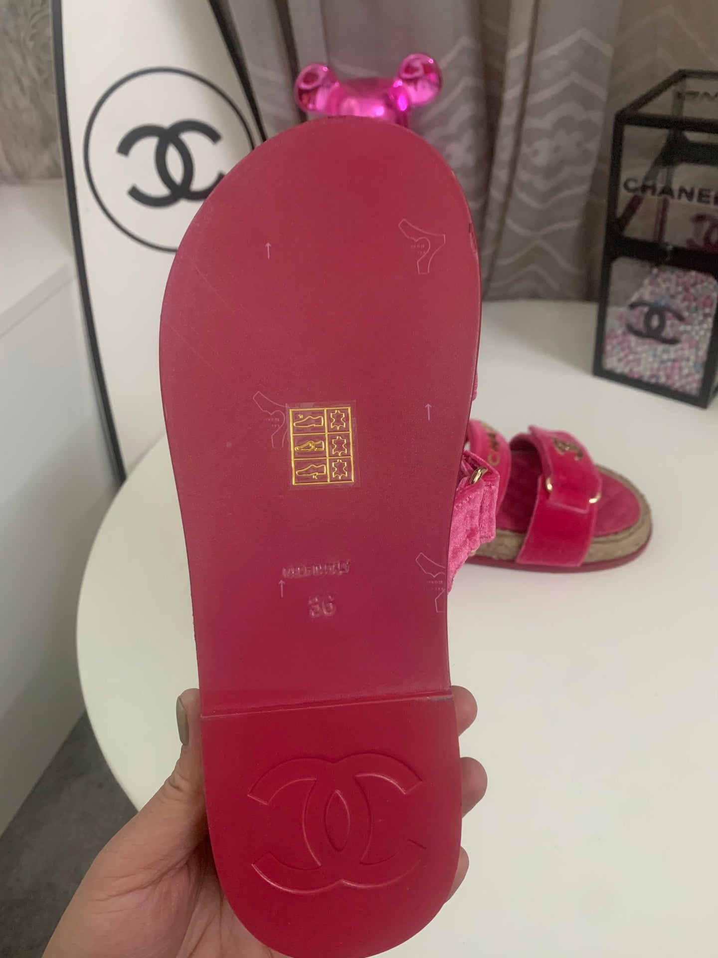 26S SLIDE SANDALS IN PINK VELVET AND CALFSKIN WITH ROPE SOLE GOLD HARDWARE