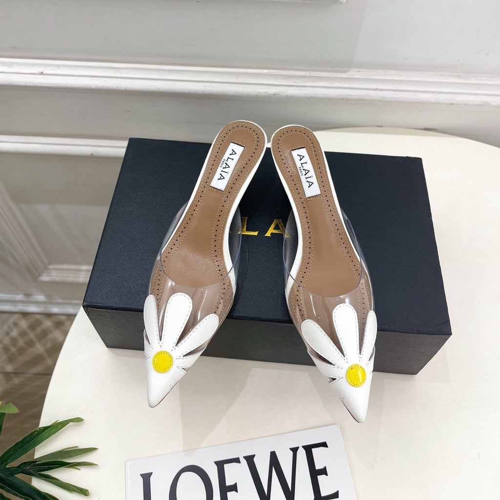26S MULE HEELS 55 MM IN WHITE LAMBSKIN AND TRANSPARENT PVC
