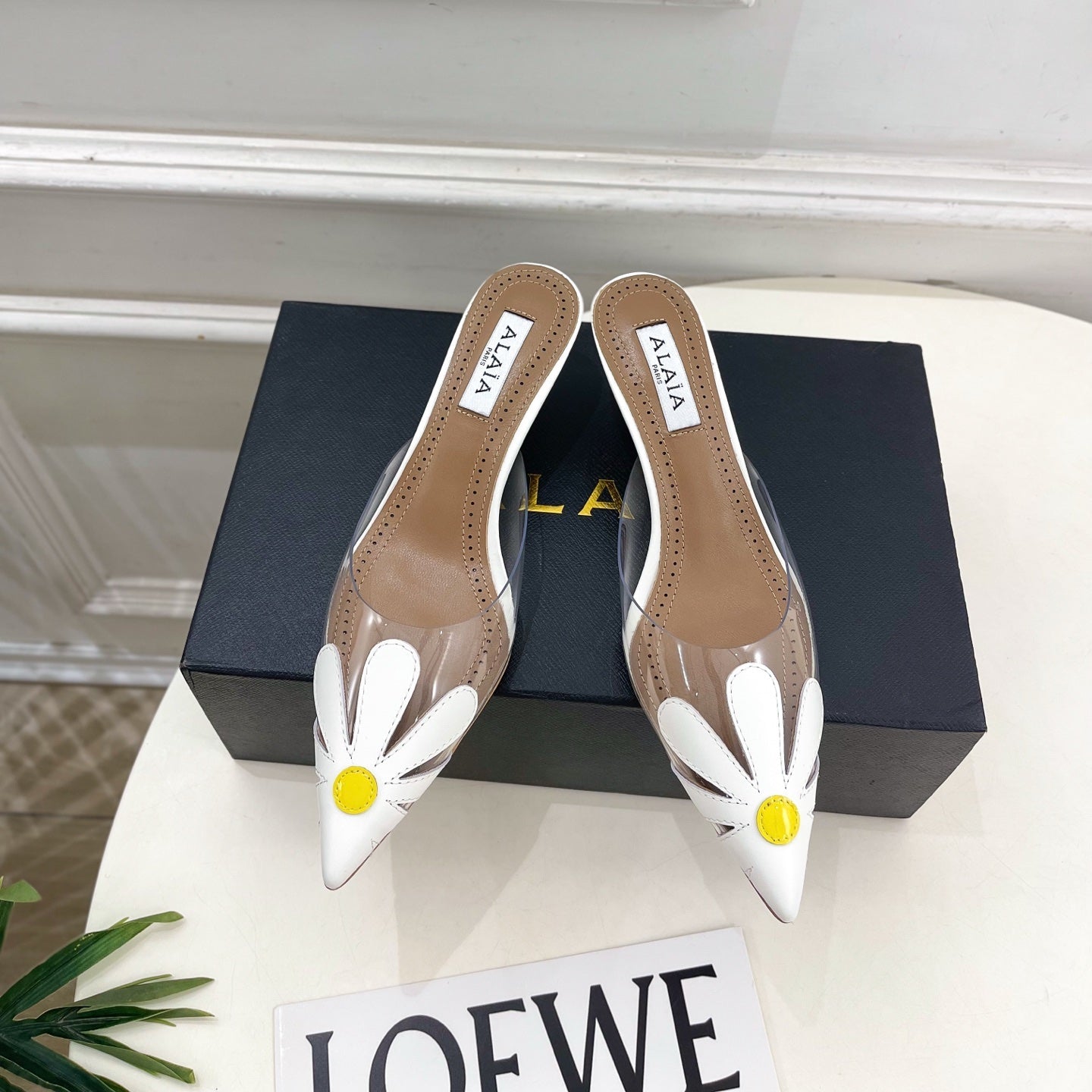 26S MULE HEELS 55 MM IN WHITE LAMBSKIN AND TRANSPARENT PVC